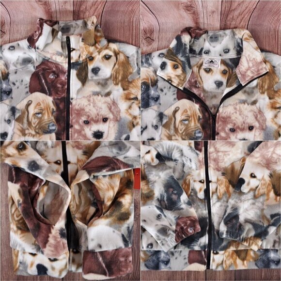 NWT Vtg Black Mountain Large Puppies Dogs Print Full Zip Fleece Jacket USA Made - Picture 5 of 11